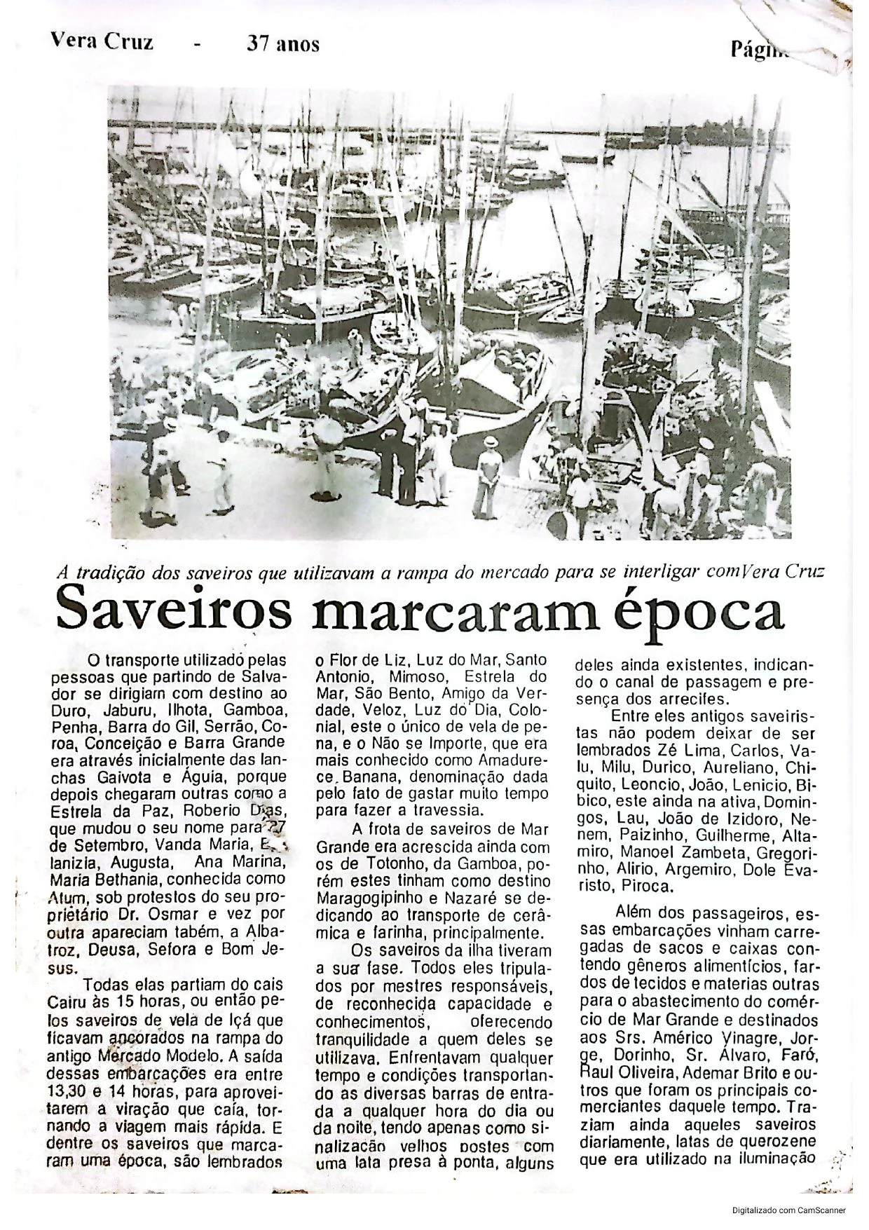 Página da revista Vera Cruz, 37 anos, com a reportagem Saveiros marcaram época