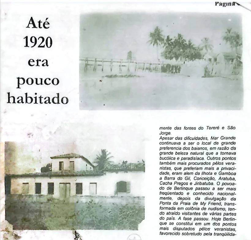 Segunda página da reportagem antiga sobre Mar Grande com a manchete Até 1920 era pouco habitado