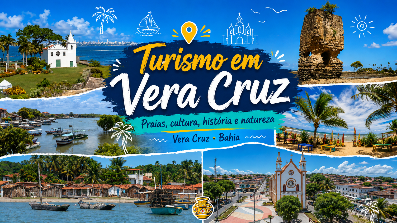 Banner turístico de Vera Cruz com praias, cultura, história e natureza