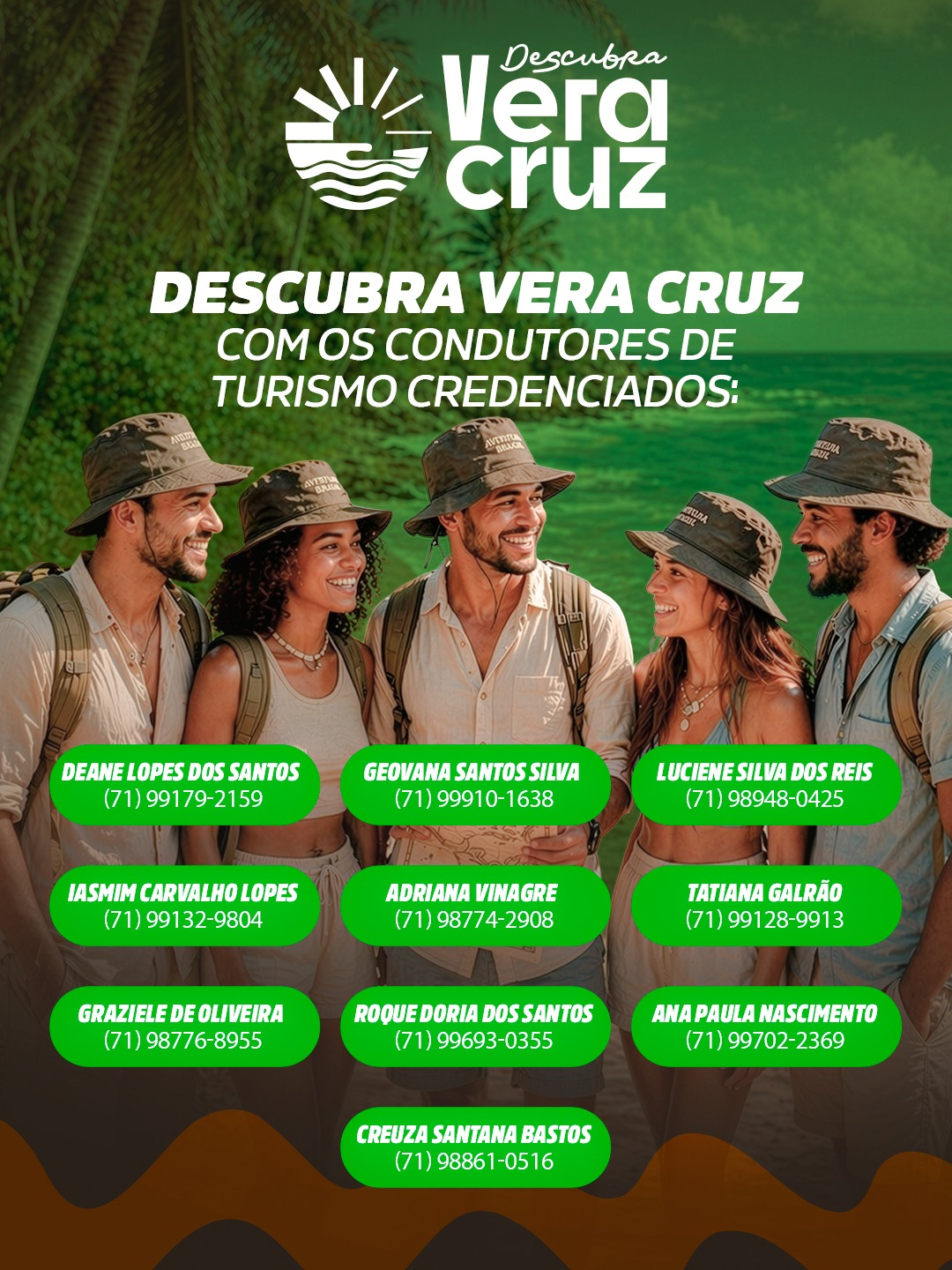 Card do Descubra Vera Cruz com nomes e telefones de condutores de turismo